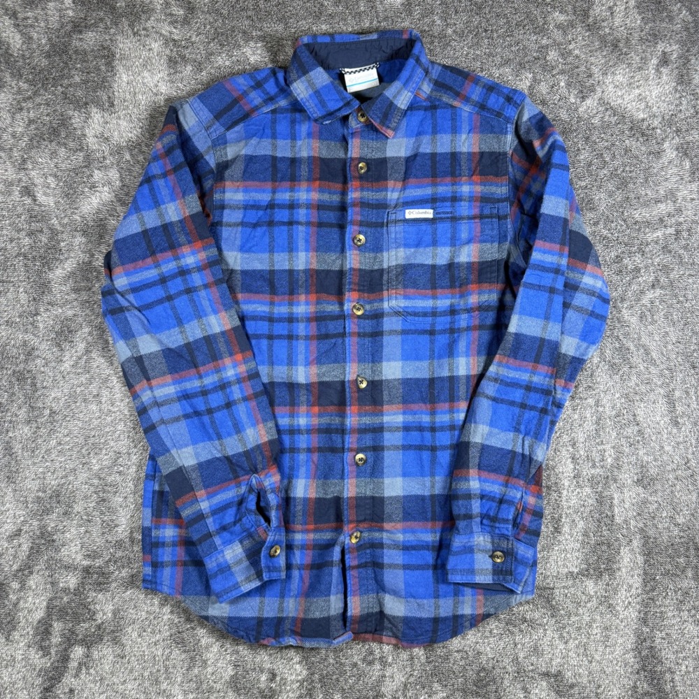 Columbia Mens XS Blue Red Plaid Flannel Button Down Shirt AM3753 Long Sleeve